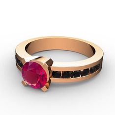Verena Tektaş Yüzük - Rodolit garnet ve siyah zirkon 925 ayar rose altın kaplama gümüş yüzük #1xkt8ye
