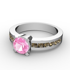 Verena Tektaş Yüzük - Pembe kuvars ve dumanlı kuvars 18 ayar beyaz altın yüzük #1ym4bnk