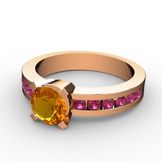 Sitrin ve rodolit garnet 925 ayar rose altın kaplama gümüş yüzük