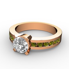 Beyaz zirkon ve peridot 925 ayar rose altın kaplama gümüş yüzük