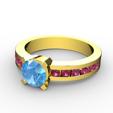 Akuamarin ve rodolit garnet 8 ayar altın yüzük