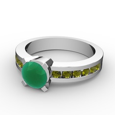 Verena Tektaş Yüzük - Kök zümrüt ve peridot 14 ayar beyaz altın yüzük #3o42vo