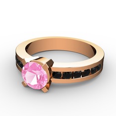 Pembe kuvars ve siyah zirkon 925 ayar rose altın kaplama gümüş yüzük
