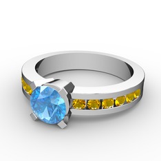 Verena Tektaş Yüzük - Akuamarin ve sitrin 8 ayar beyaz altın yüzük #41jkeg