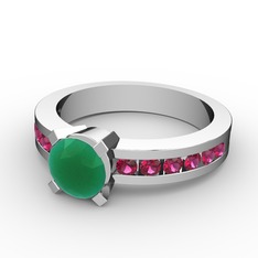 Verena Tektaş Yüzük - Kök zümrüt ve rodolit garnet 8 ayar beyaz altın yüzük #44ucdr