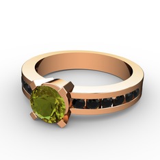 Peridot ve siyah zirkon 8 ayar rose altın yüzük