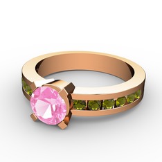 Verena Tektaş Yüzük - Pembe kuvars ve peridot 925 ayar rose altın kaplama gümüş yüzük #5raj0a