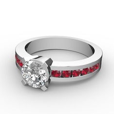 Beyaz zirkon ve garnet 8 ayar beyaz altın yüzük