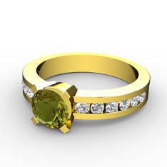 Peridot ve pırlanta 925 ayar altın kaplama gümüş yüzük (0.432 karat)
