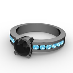 Verena Tektaş Yüzük - Siyah zirkon ve akuamarin 925 ayar siyah rodyum kaplama gümüş yüzük #79pp7n