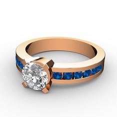 Pırlanta ve lab safir 925 ayar rose altın kaplama gümüş yüzük (0.92 karat)