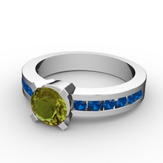 Peridot ve lab safir 18 ayar beyaz altın yüzük