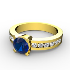 Lab safir ve swarovski 925 ayar altın kaplama gümüş yüzük