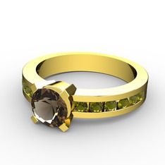 Verena Tektaş Yüzük - Dumanlı kuvars ve peridot 14 ayar altın yüzük #b9yqgs