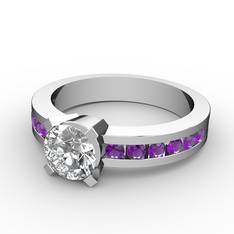 Verena Tektaş Yüzük - Swarovski ve ametist 18 ayar beyaz altın yüzük #crkuzm