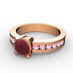 Kök yakut ve pembe kuvars 18 ayar rose altın yüzük