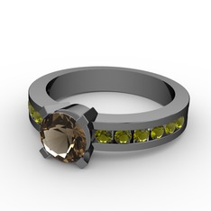 Verena Tektaş Yüzük - Dumanlı kuvars ve peridot 925 ayar siyah rodyum kaplama gümüş yüzük #d9c6zp