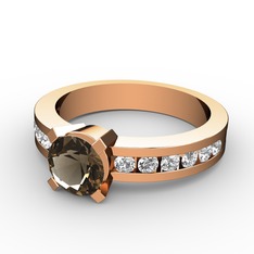 Dumanlı kuvars ve swarovski 14 ayar rose altın yüzük