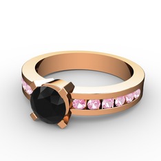 Siyah zirkon ve pembe kuvars 18 ayar rose altın yüzük