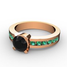 Siyah zirkon ve yeşil kuvars 925 ayar rose altın kaplama gümüş yüzük