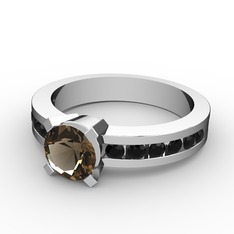 Verena Tektaş Yüzük - Dumanlı kuvars ve siyah zirkon 18 ayar beyaz altın yüzük #fqt3d8