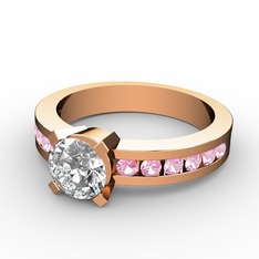 Pırlanta ve pembe kuvars 8 ayar rose altın yüzük (0.92 karat)