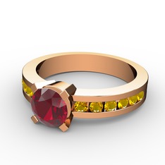 Garnet ve sitrin 18 ayar rose altın yüzük