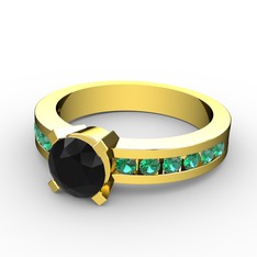 Siyah zirkon ve yeşil kuvars 925 ayar altın kaplama gümüş yüzük