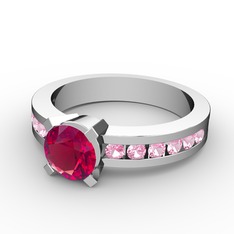 Rodolit garnet ve pembe kuvars 18 ayar beyaz altın yüzük