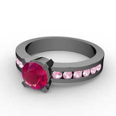 Verena Tektaş Yüzük - Rodolit garnet ve pembe kuvars 925 ayar siyah rodyum kaplama gümüş yüzük #k2we1t