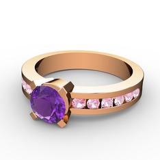 Ametist ve pembe kuvars 925 ayar rose altın kaplama gümüş yüzük