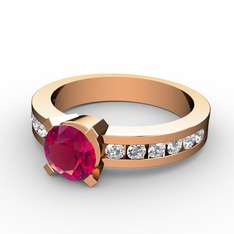 Rodolit garnet ve swarovski 8 ayar rose altın yüzük