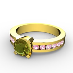 Peridot ve pembe kuvars 8 ayar altın yüzük