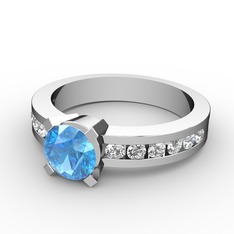 Verena Tektaş Yüzük - Akuamarin ve beyaz zirkon 8 ayar beyaz altın yüzük #ltdcli