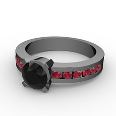 Verena Tektaş Yüzük - Siyah zirkon ve garnet 925 ayar siyah rodyum kaplama gümüş yüzük #mhx7b9