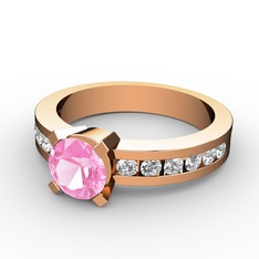 Pembe kuvars ve pırlanta 18 ayar rose altın yüzük (0.432 karat)