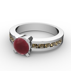 Verena Tektaş Yüzük - Kök yakut ve dumanlı kuvars 18 ayar beyaz altın yüzük #mxc11m