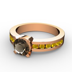 Verena Tektaş Yüzük - Dumanlı kuvars ve sitrin 8 ayar rose altın yüzük #n14pxc