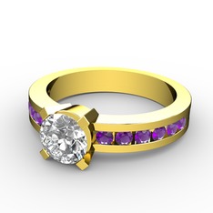 Swarovski ve ametist 8 ayar altın yüzük