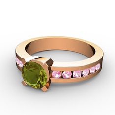 Peridot ve pembe kuvars 925 ayar rose altın kaplama gümüş yüzük
