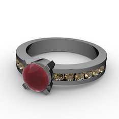 Verena Tektaş Yüzük - Kök yakut ve dumanlı kuvars 925 ayar siyah rodyum kaplama gümüş yüzük #pnsnlk