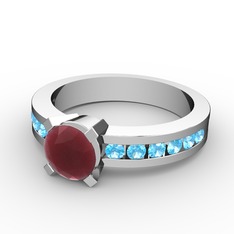 Verena Tektaş Yüzük - Kök yakut ve akuamarin 8 ayar beyaz altın yüzük #pu02mi