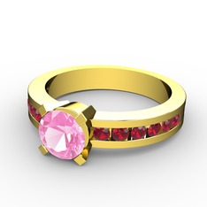 Pembe kuvars ve garnet 14 ayar altın yüzük