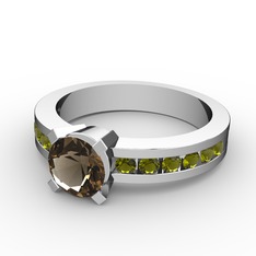 Verena Tektaş Yüzük - Dumanlı kuvars ve peridot 14 ayar beyaz altın yüzük #qjawve