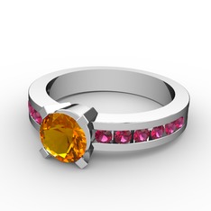 Sitrin ve rodolit garnet 18 ayar beyaz altın yüzük