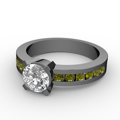 Beyaz zirkon ve peridot 925 ayar siyah rodyum kaplama gümüş yüzük