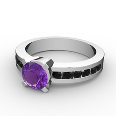 Verena Tektaş Yüzük - Ametist ve siyah zirkon 8 ayar beyaz altın yüzük #t1hflf