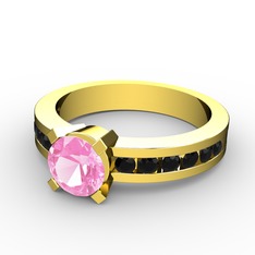 Verena Tektaş Yüzük - Pembe kuvars ve siyah zirkon 14 ayar altın yüzük #tmjp0d