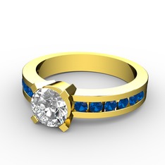Verena Tektaş Yüzük - Beyaz zirkon ve lab safir 18 ayar altın yüzük #tt8v4x