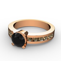 Siyah zirkon ve dumanlı kuvars 8 ayar rose altın yüzük